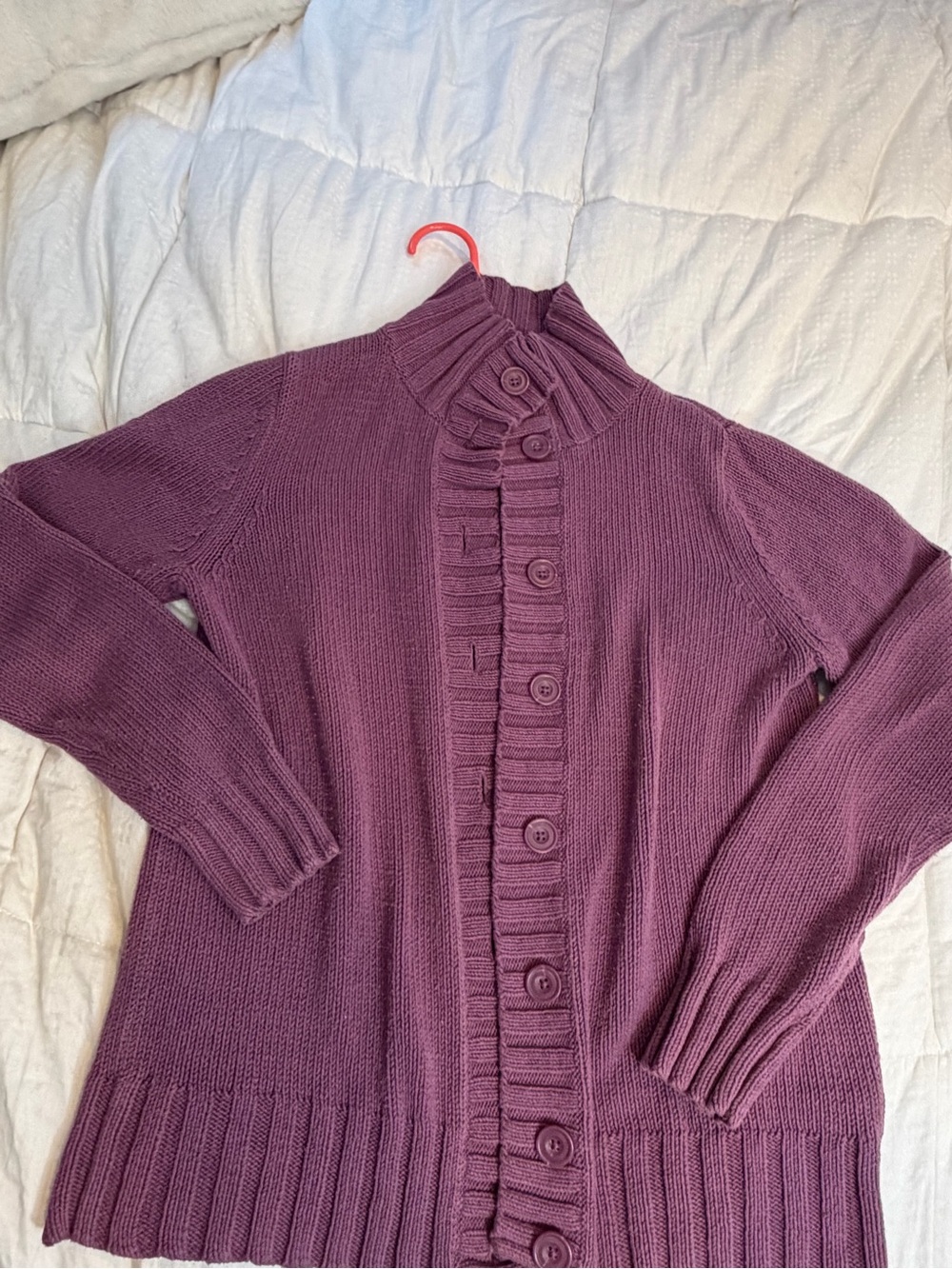 Eddie Bauer Deep Plum Ribbed Button-Front Cardigan